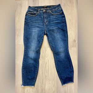 Judy blue woman’s jeans, size 14 W skinny fit high waist tummy control raw hem